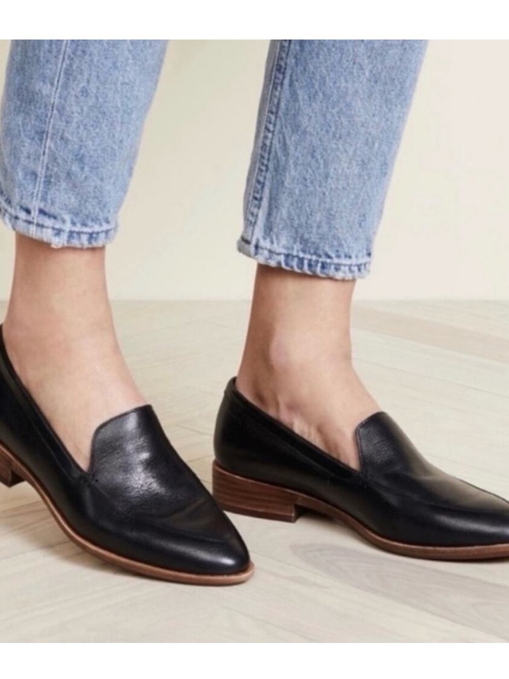 Madewell The Frances Loafer Black Leather Classic Slip On Dress Shoe Size 9